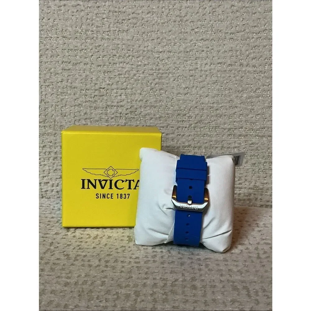 Invicta White Case Blue Strap Chronograph Watch with Red Accents 69666